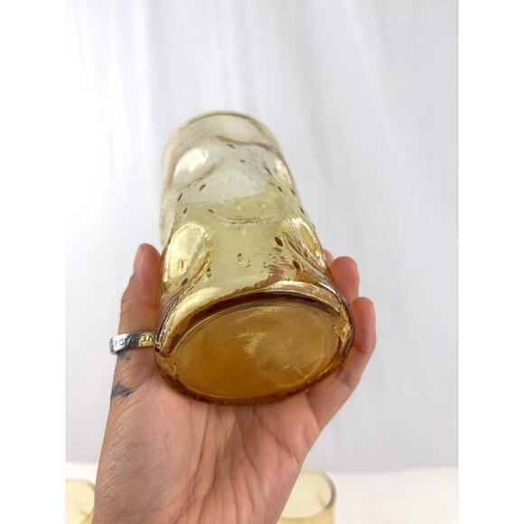 VTG Honey Amber Dimpled Glass Tumblers Pinched Yellow MCM Set of 4 - Picture 13 of 14